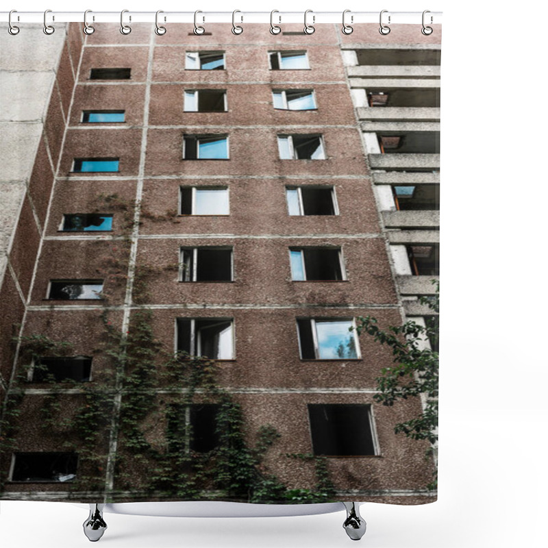 Personality  Low Angle View Of Green Mold On Abandoned Brown Building In Chernobyl  Shower Curtains