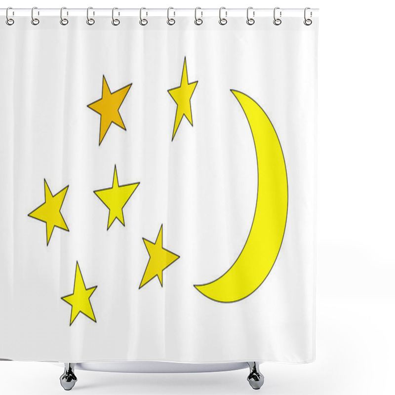 Personality  Illustration. Moon And Stars Closeup. Abstract Moon. Yellow Moon And Stars Isolated On White Background Shower Curtains