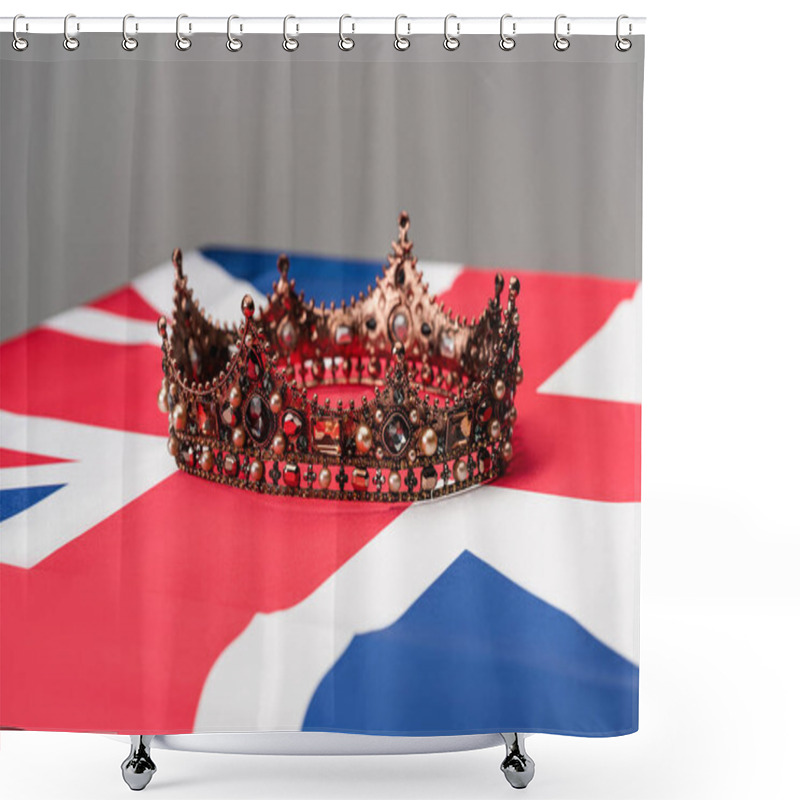 Personality  Luxury Royal Crown On British Flag Isolated On Grey Shower Curtains