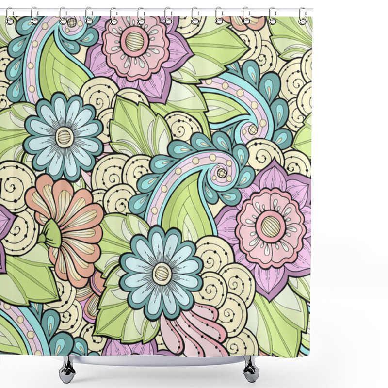 Personality  Seamless Pattern With Stylized Flowers. Ethnic Background. Shower Curtains