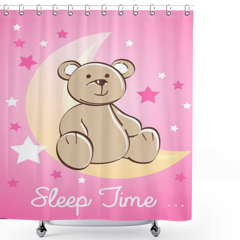 Personality  Teddy Bear Sitting On A Moon With Stars Shower Curtains