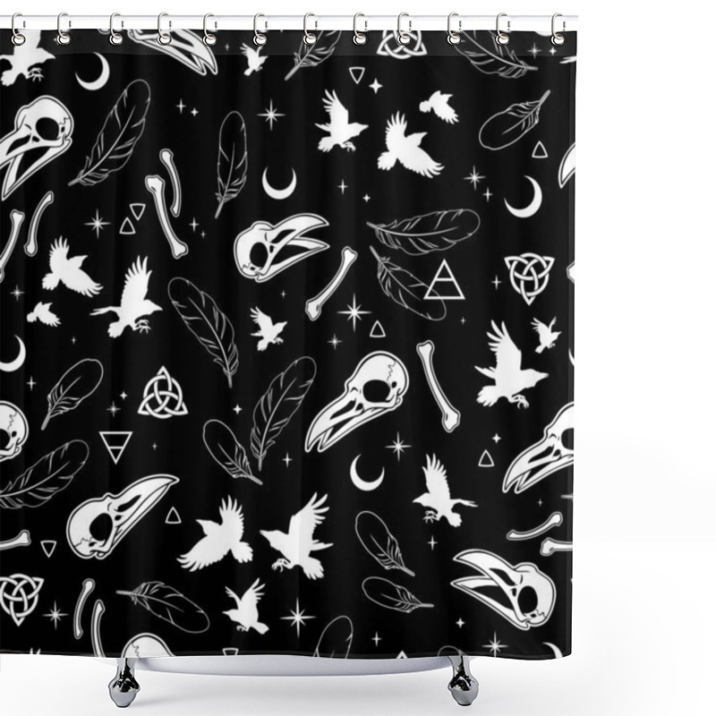 Personality  Seamless Pattern Of Bird, Skulls And Feathers Shower Curtains