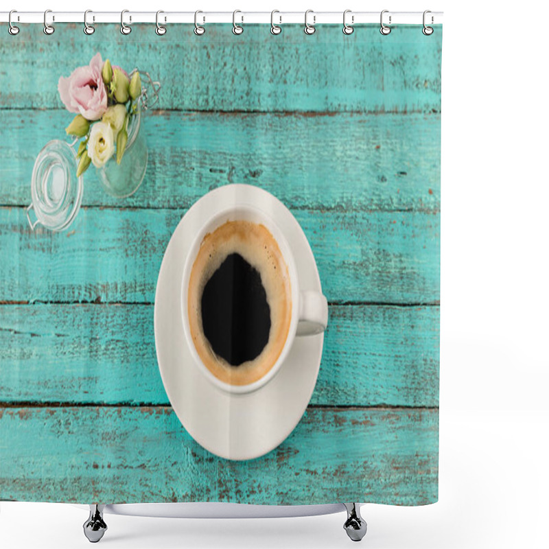 Personality  Coffee Mug Steam And Flowers On Table Shower Curtains