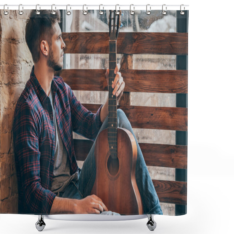 Personality  Man With Acoustic Guitar Shower Curtains