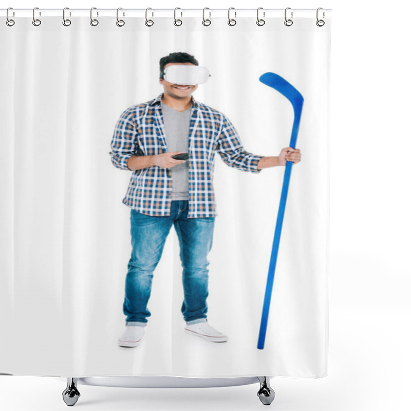 Personality  Man In Virtual Reality Playing Hockey Shower Curtains