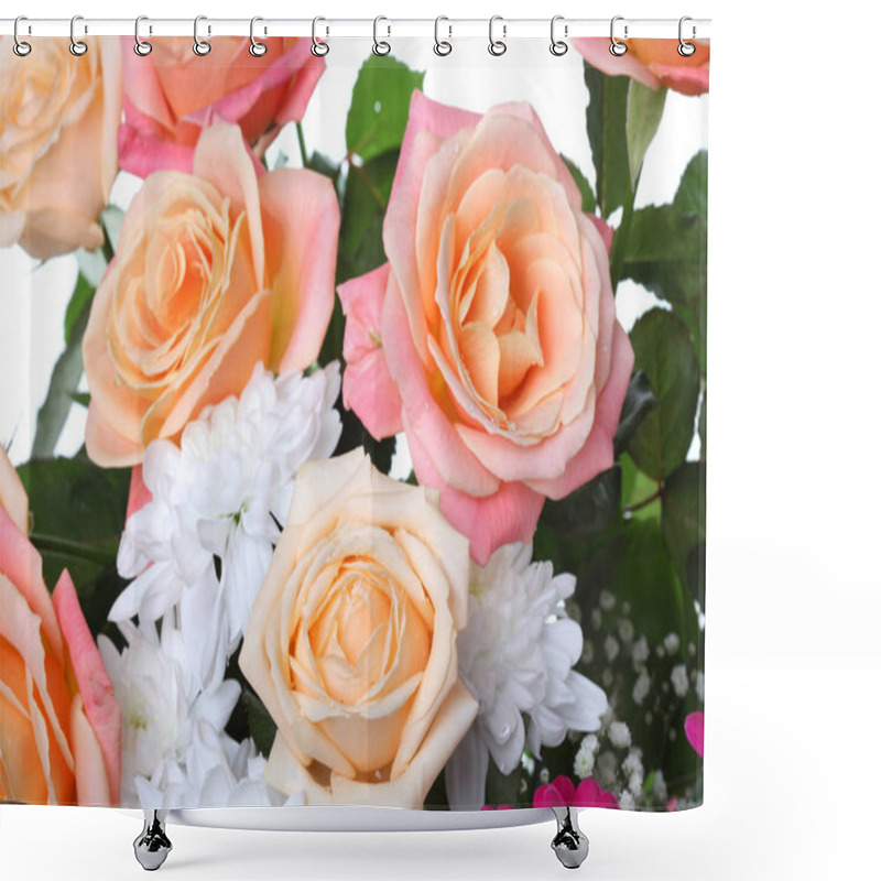 Personality  Bouquet Of Tea Roses And White Chrysanthemums, Floral Background. Shower Curtains