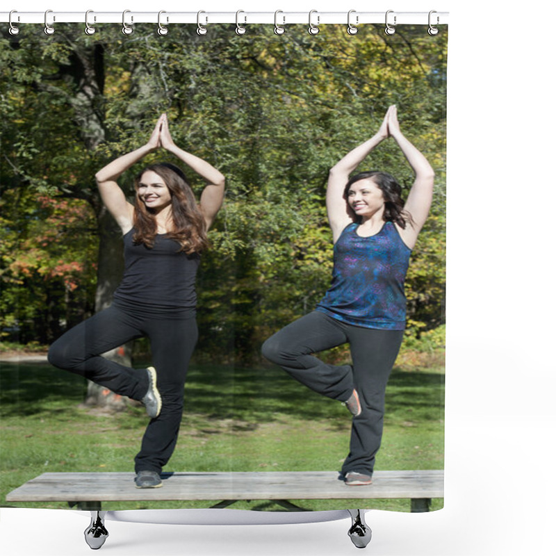 Personality  Young Attractive Girls Doing The Yoga Shower Curtains