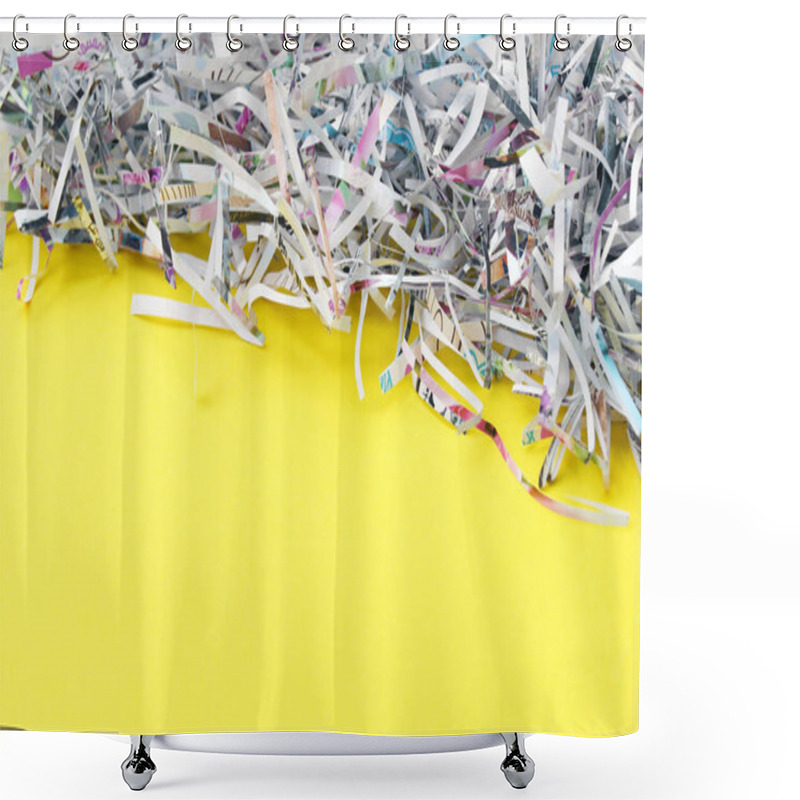 Personality  Shredded Paper On Light Yellow Background. Selective Focus Image. Shower Curtains