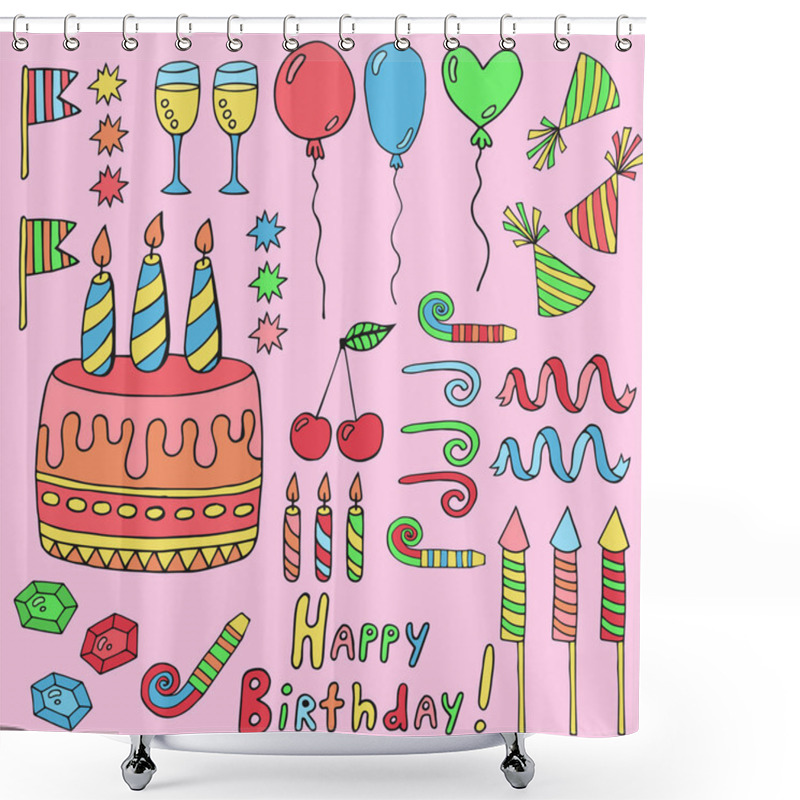 Personality  Hand Drawn Birthday Set Shower Curtains