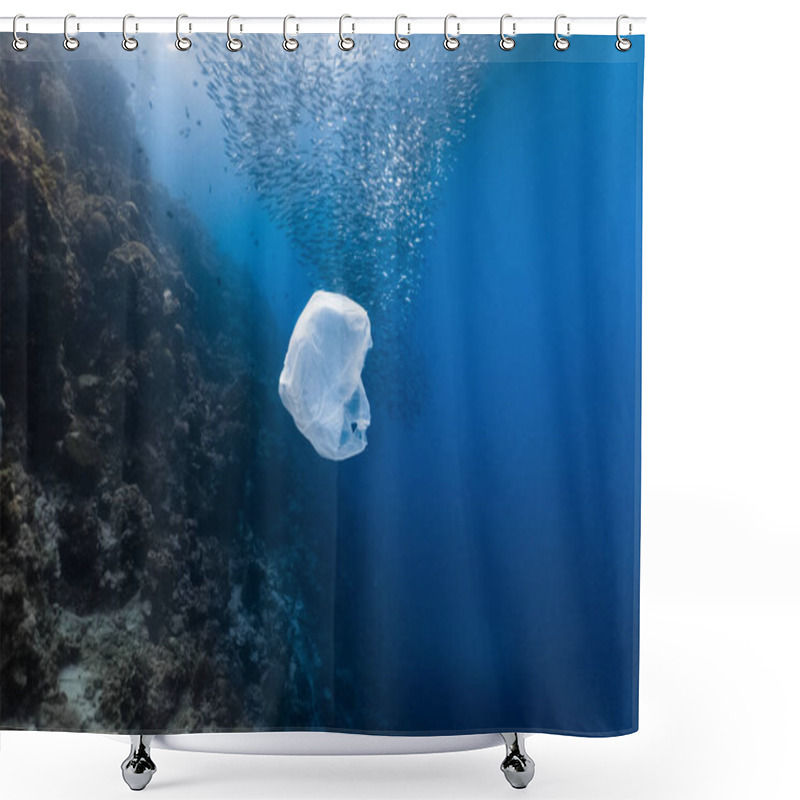 Personality  Single-use Plastic And School Of Fish In A Shallow Reef. Plastic Is A Major Contributor Of Pollution In The Ocean. Shower Curtains