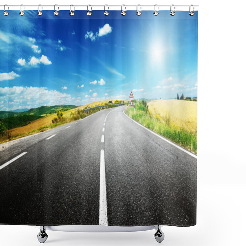 Personality  Asphalt Road In Tuscany Italy Shower Curtains