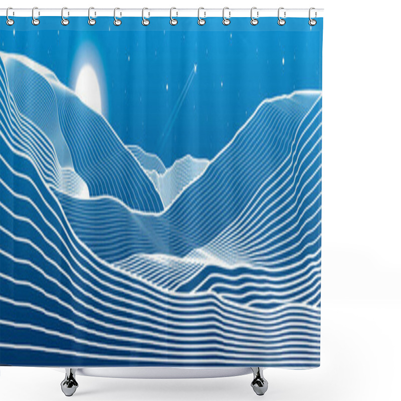 Personality  Night Landscape. Mountains Outline Illustration. Moon And Stars. Vector Design Art Shower Curtains