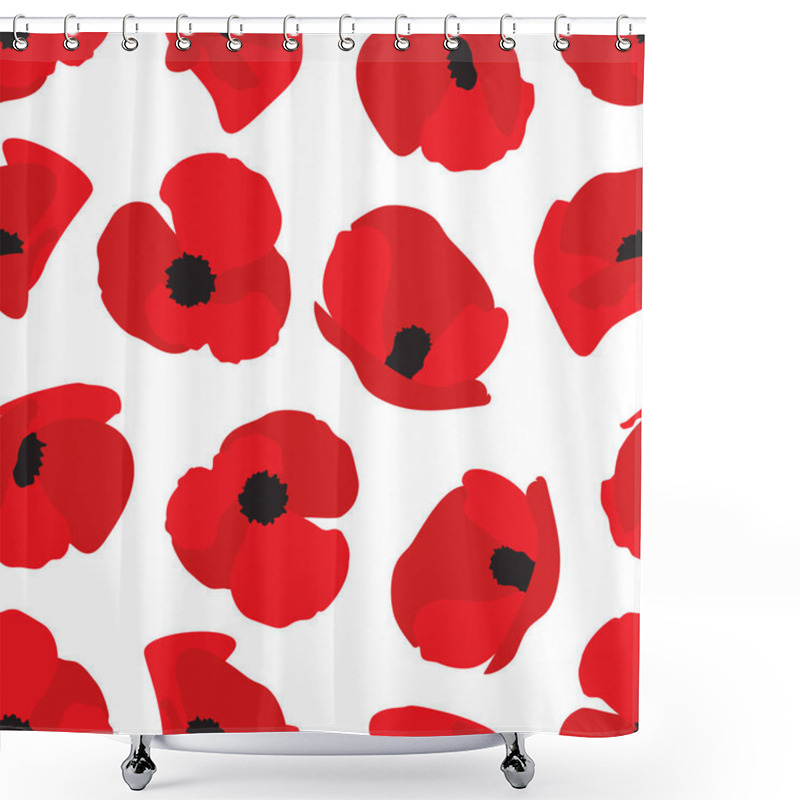 Personality  Poppy Flower Seamless Pattern. Red Poppies On White Background. For Textile, Wallpapers, Print And Web Design. Vector Shower Curtains