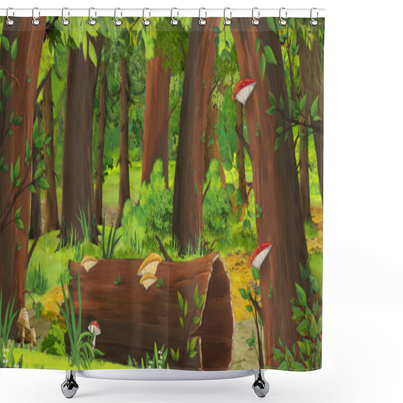 Personality  Cartoon Summer Scene With Meadow In The Forest Illustration For Children Shower Curtains