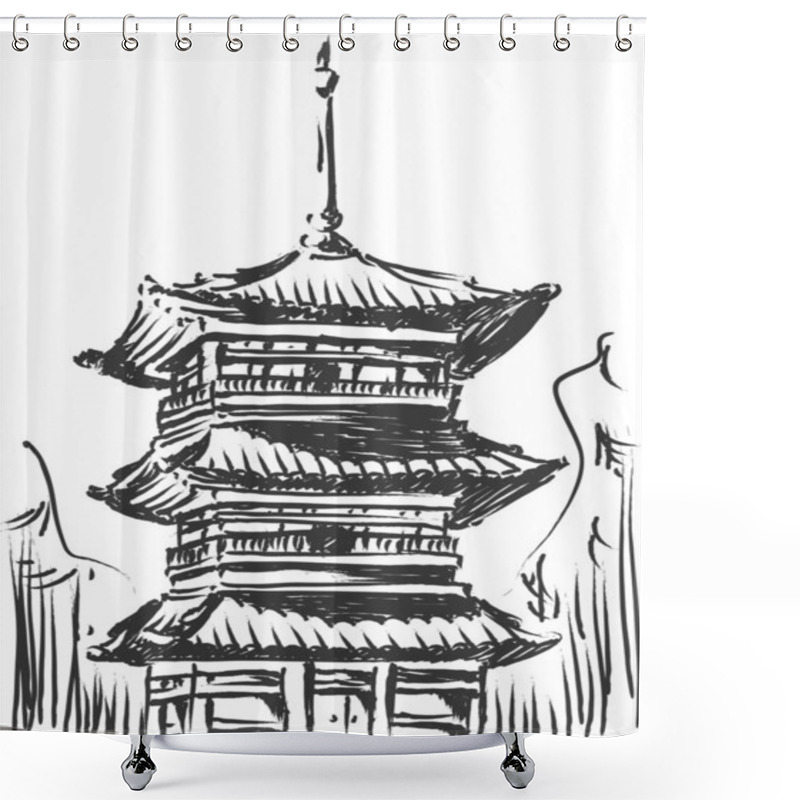 Personality  Sketch Of Japan Landmark - Kiyomizu Temple Shower Curtains