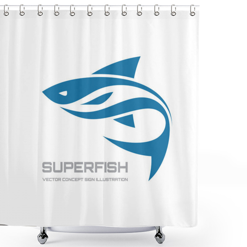 Personality  Super Fish - Vector Logo Concept Illustration. Fish Logo. Vector Logo Template. Design Element. Shower Curtains