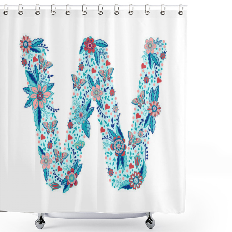 Personality  Flowers Alphabet Letter W. Shower Curtains