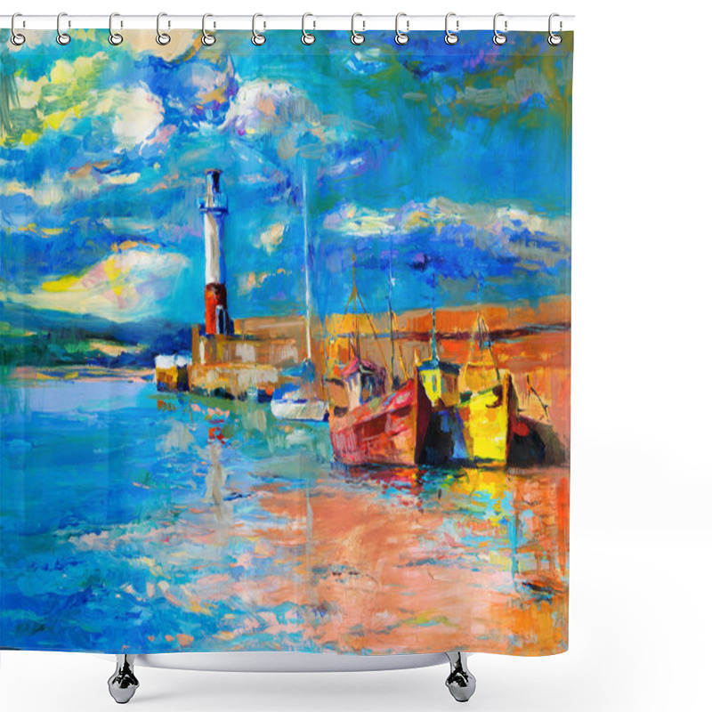 Personality  Lighthouse And Boats Shower Curtains