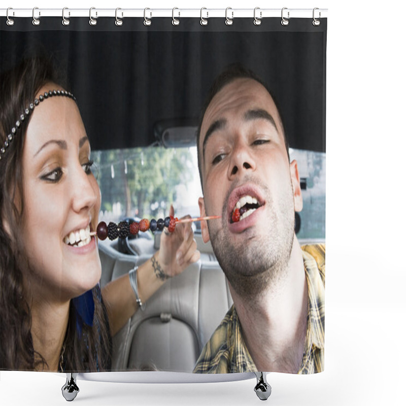 Personality   Young Couple Eating Berries Shower Curtains