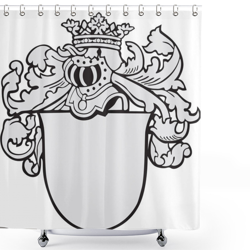 Personality  Vector Illustration Of Medieval Coat Of Arms, Executed In Woodcut Style, Isolated On White Background. No Blends, Gradients And Strokes. Shower Curtains