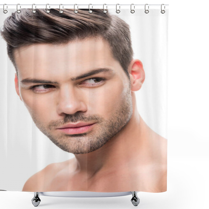 Personality  Young Man Looking Away Shower Curtains