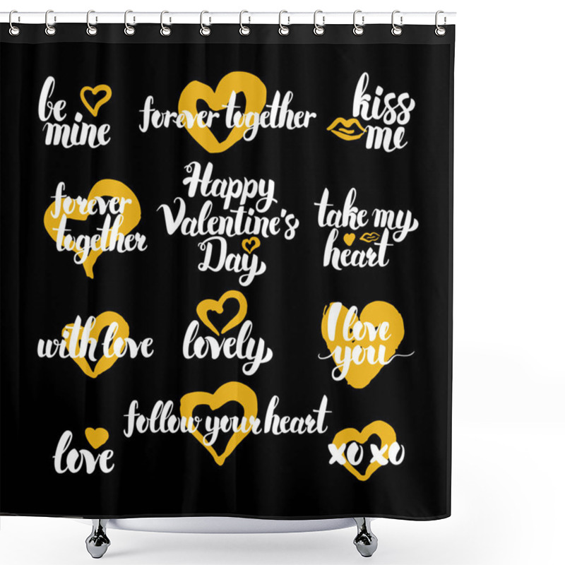 Personality  Happy Valentine Day Hand Drawn Quotes Shower Curtains