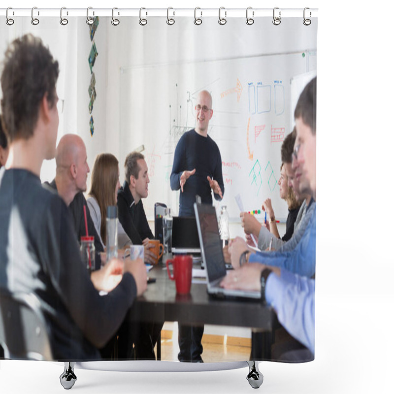 Personality  Relaxed Informal IT Business Startup Company Team Meeting. Shower Curtains