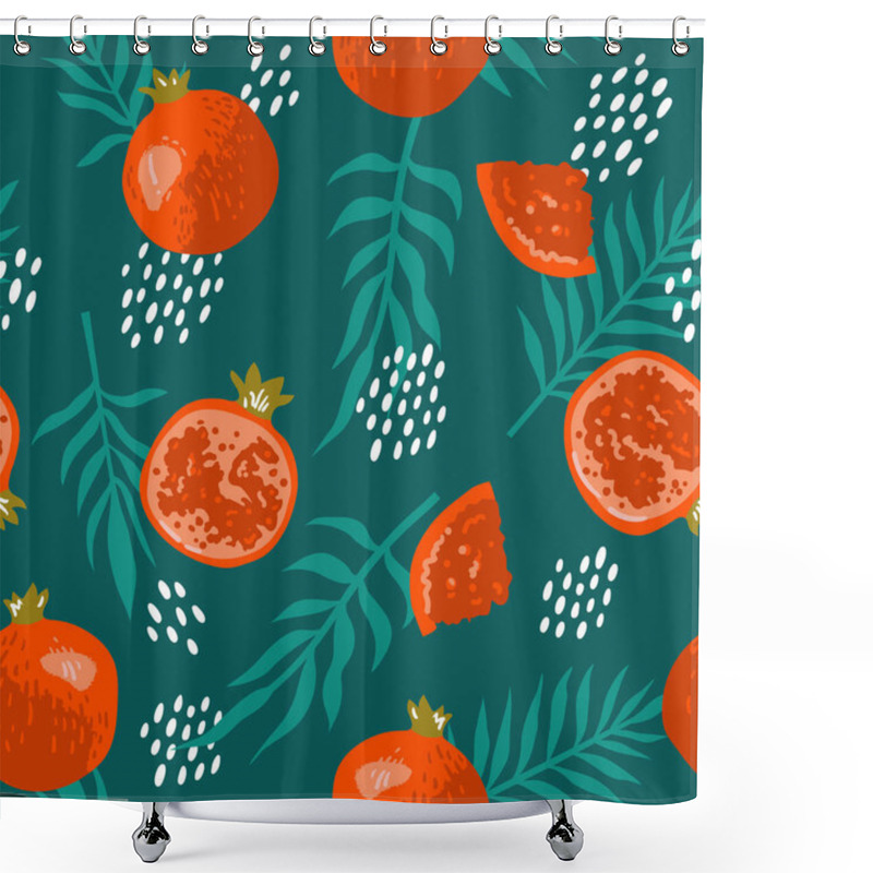 Personality  Vector Summer Pattern With Pomegranates, Flowers And Leaves. Seamless Texture Design. Shower Curtains