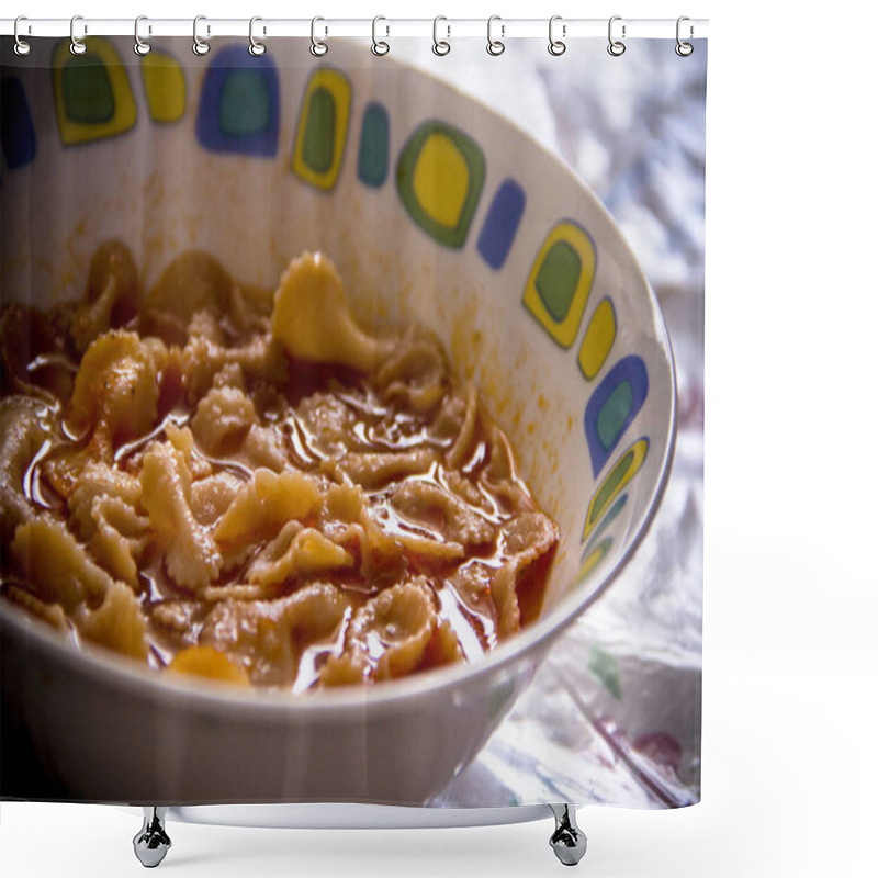 Personality  Hispanic Rustic Pasta Soup, Close-up. Shower Curtains