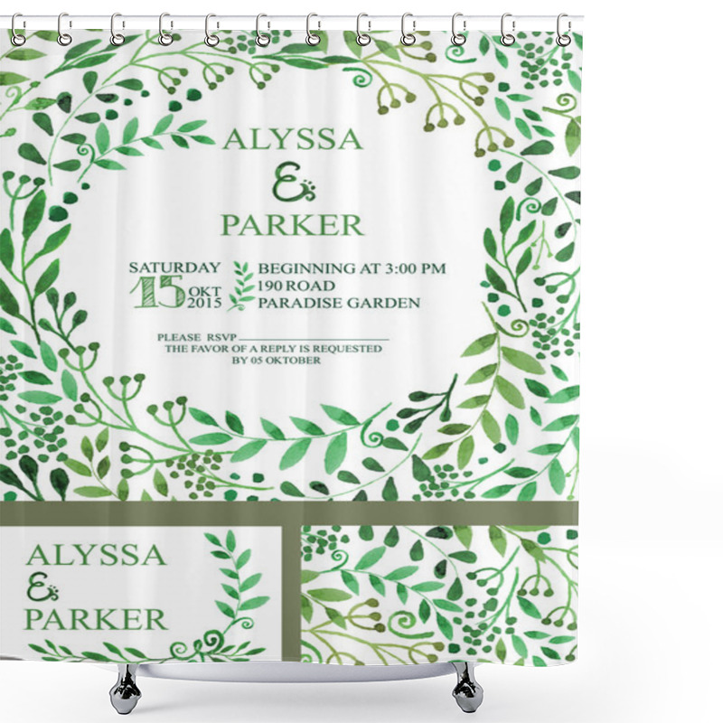 Personality  Wedding Invitation With Green  Brunches Shower Curtains