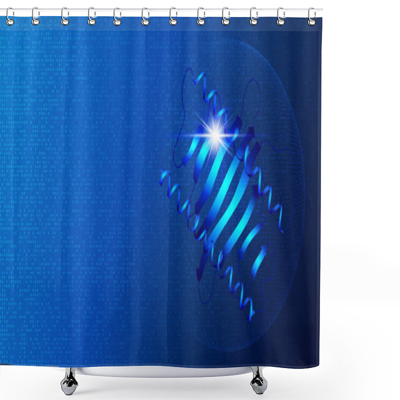 Personality  Proteomics And Functional Genomics - The Large-scale Study Of Proteins In Living Organisms - A Protein Isolated On Blue Tech Background - Conceptual Illustration With Copy Space Shower Curtains