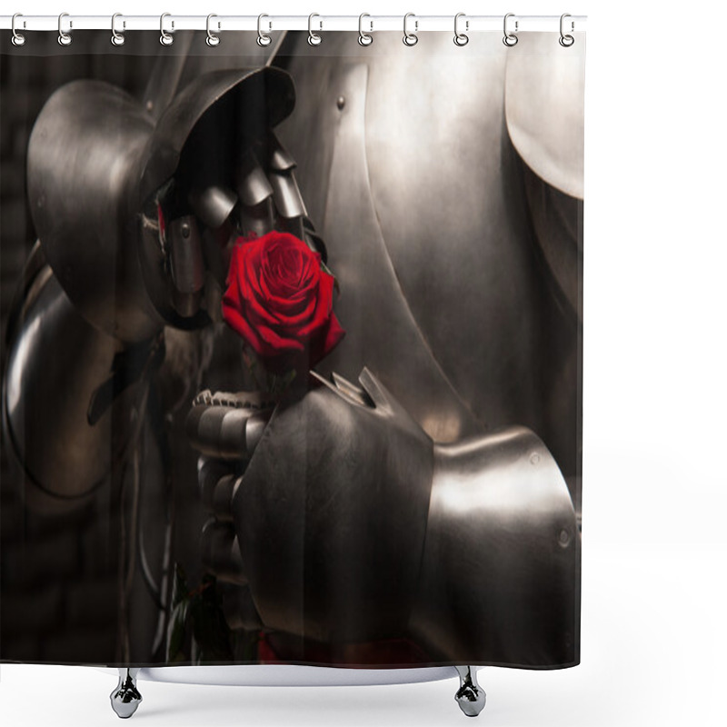 Personality  Knight In Armor Holding Red  Rose Shower Curtains