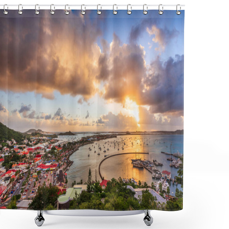 Personality  Marigot, St. Martin Town Skyline In The Caribbean At Dusk. Shower Curtains