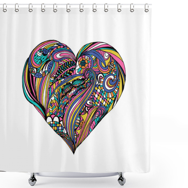 Personality  Handdrawn Doodle Heart For Web Site, Greeting Card And Valentine Shower Curtains