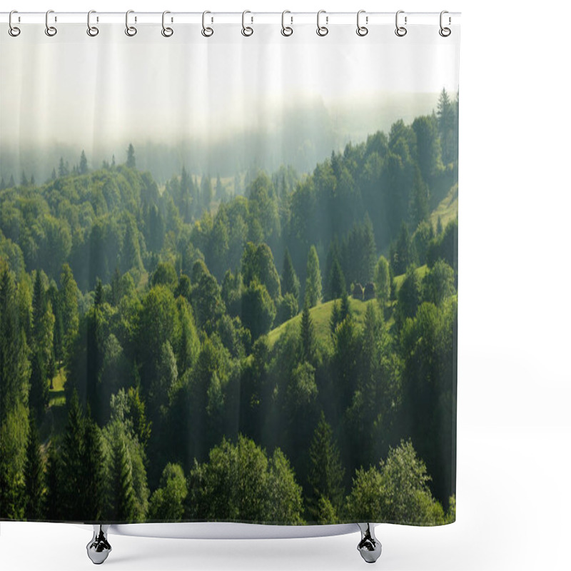 Personality  Fir Forest At High Altitude. Fir Forest In Mountains Covered By Clouds At First Hour In The Morning. Shower Curtains