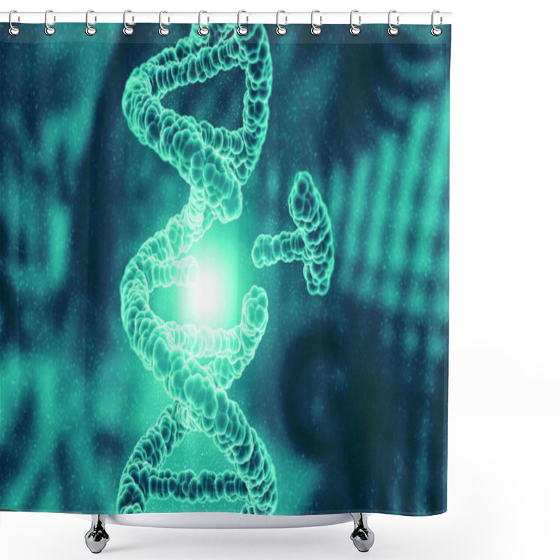 Personality  Genetic Engineering With DNA On Green Background. 3d Render	 Shower Curtains