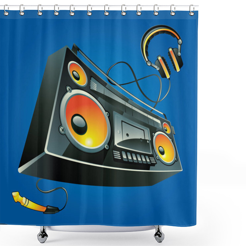 Personality  Boom Box With Headphones Shower Curtains