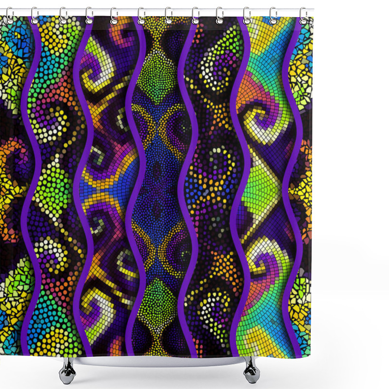 Personality  Relief Waves Of Ornamental Mosaic Tile Patterns Shower Curtains