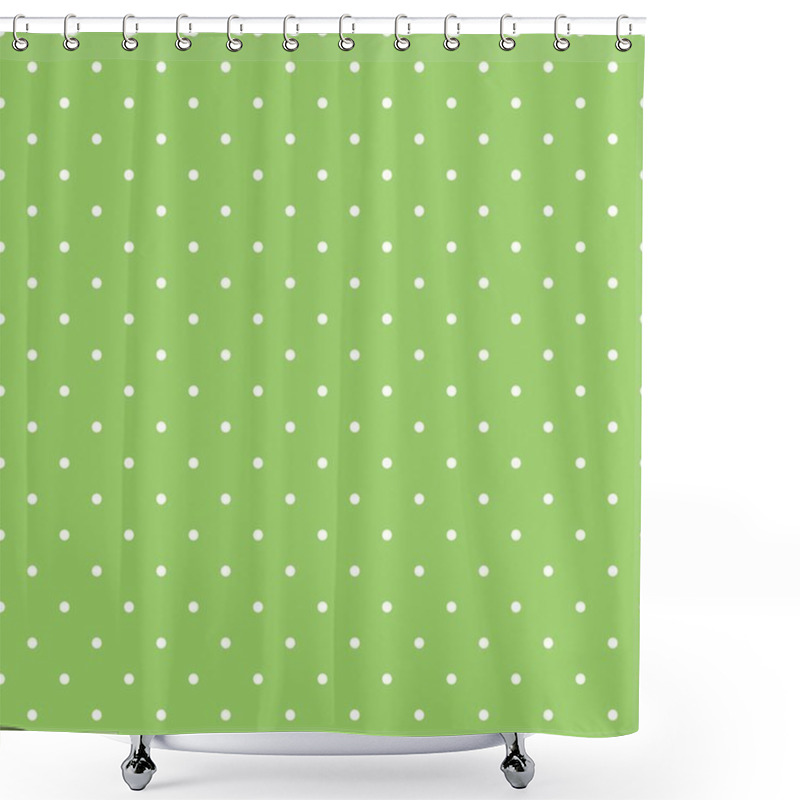 Personality  Seamless Spring Vector Pattern With White Polka Dots On Fresh Grass Green Background. Shower Curtains