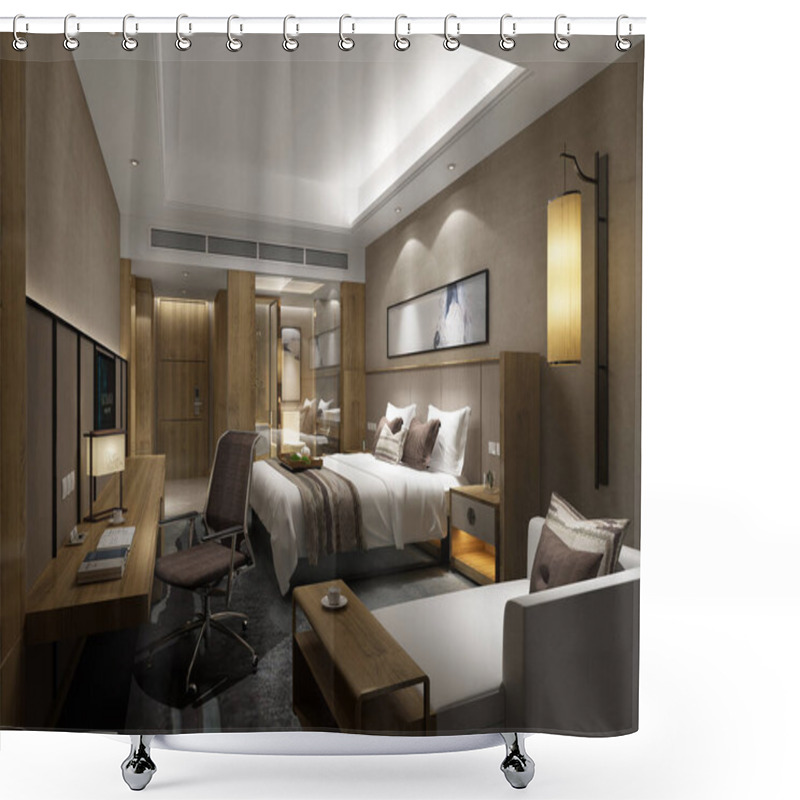 Personality  3D Rendering Bed Room, So Comfortable.  Shower Curtains