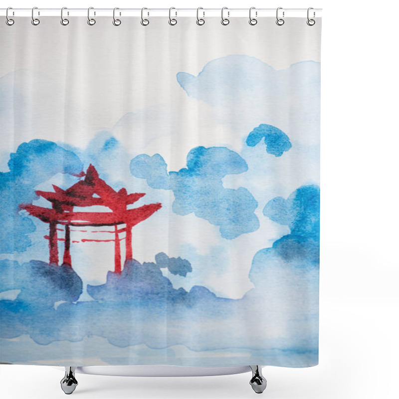 Personality  Japanese Painting With Temple On White Background Shower Curtains