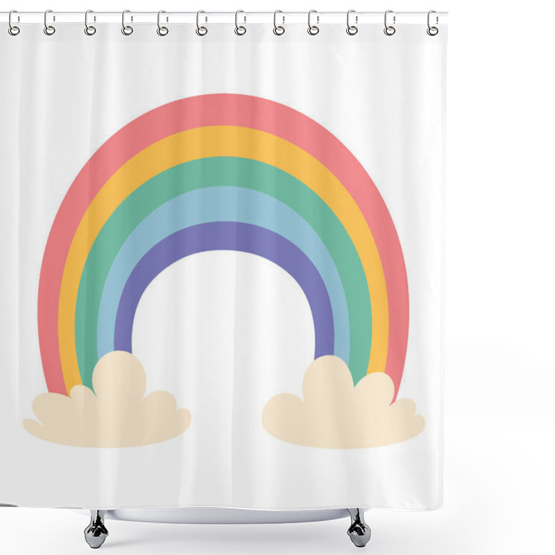 Personality  Cute Hand Drawn Rainbow With Fluffy Clouds On White Background Shower Curtains