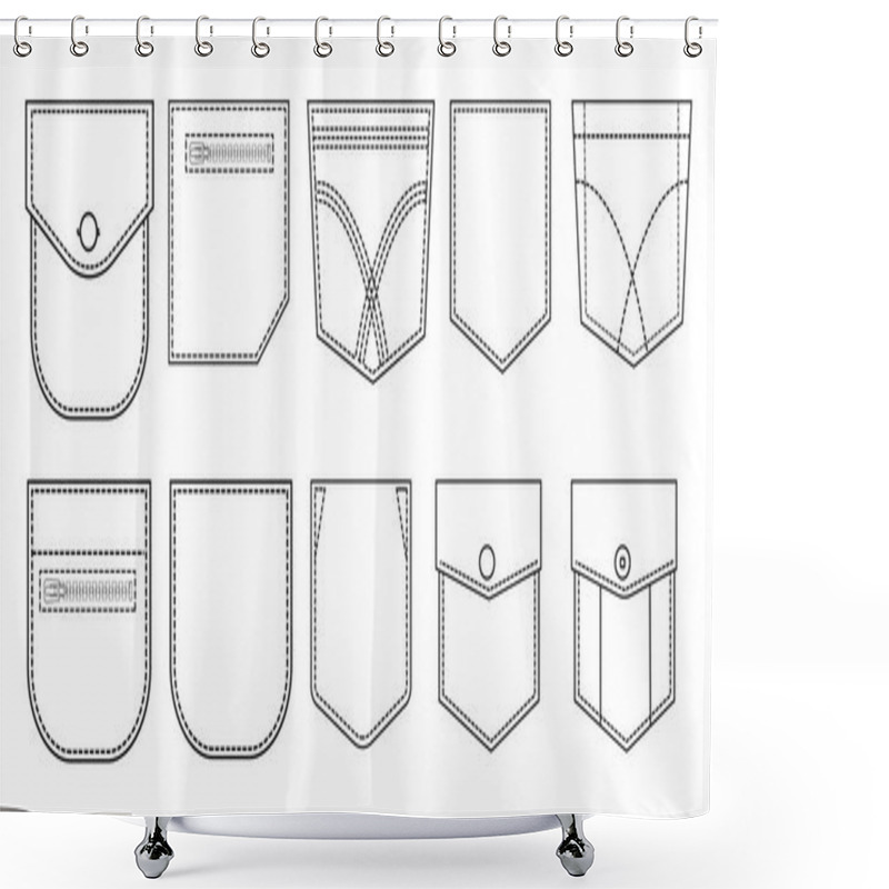 Personality  Collection Of Pockets, Icons, Vector Design. Shower Curtains