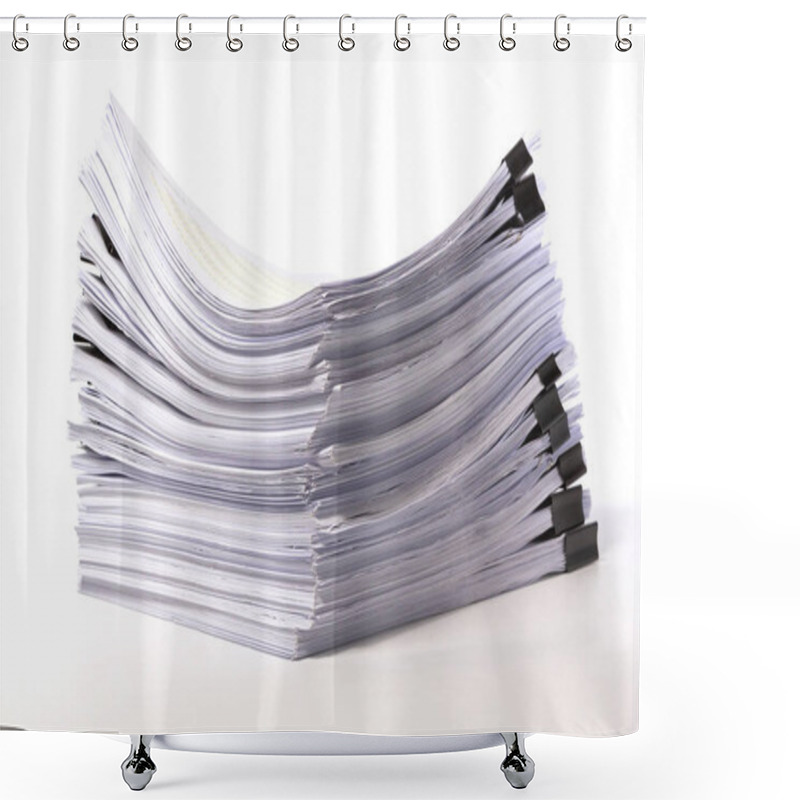 Personality  Stack Of Business Papers Isolated On White Background Shower Curtains