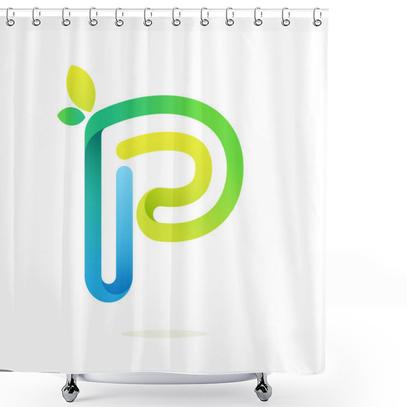 Personality  P Letter With Green Leaves Eco Logo. Shower Curtains