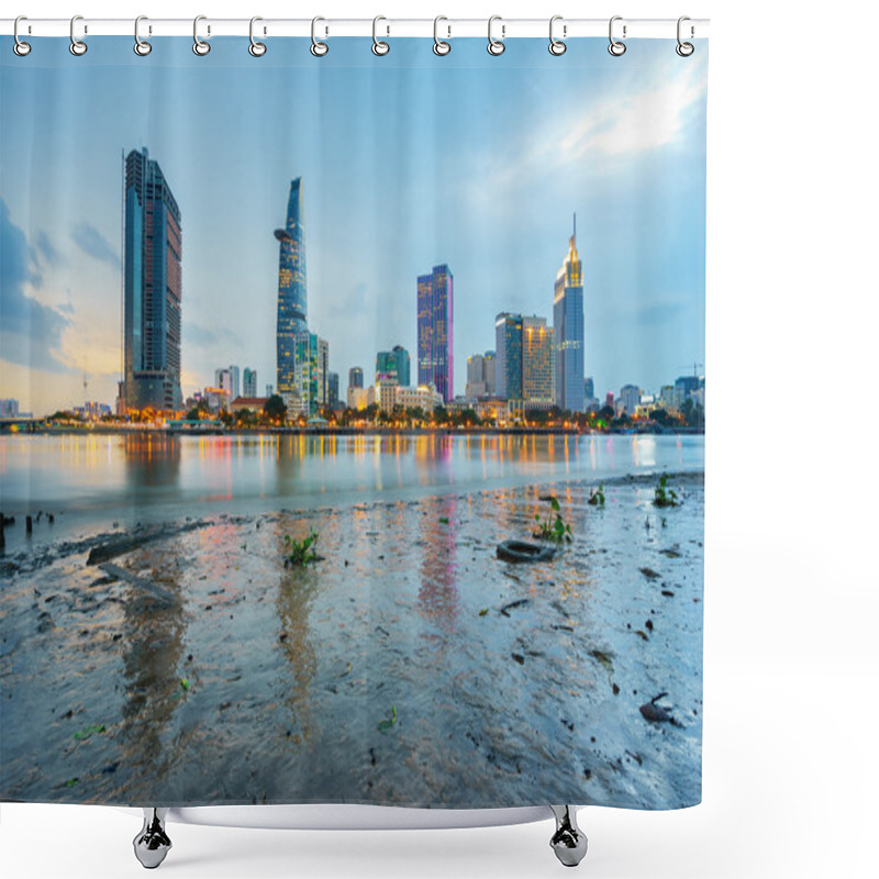 Personality  Night View Of Business And Administrative Center Of Ho Chi Minh City On Saigon Riverbank, Vietnam Shower Curtains