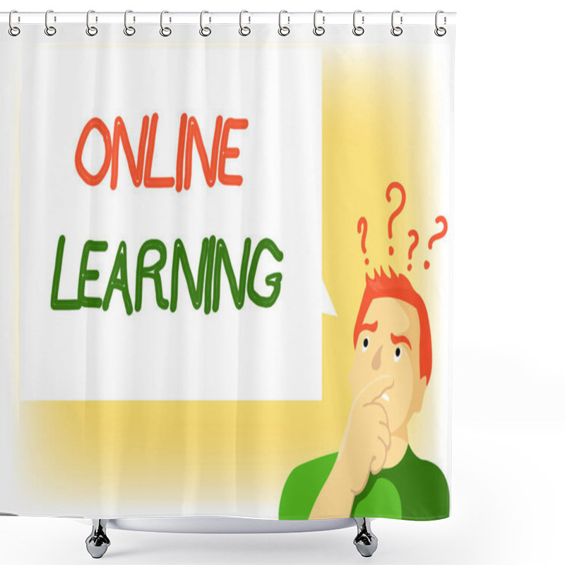 Personality  Writing Note Showing Online Learning. Business Photo Showcasing Larning With The Assistance Of The Internet And A Computer Shower Curtains