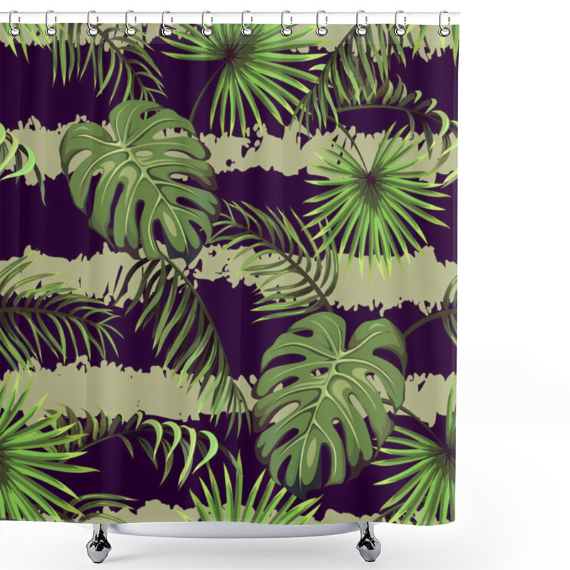 Personality  Striped Seamless Pattern With Leaves Of Palm Trees Shower Curtains