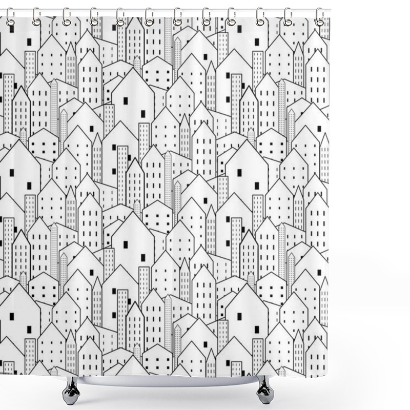 Personality  City Seamless Pattern In Black And White Is Repetitive Texture. Shower Curtains