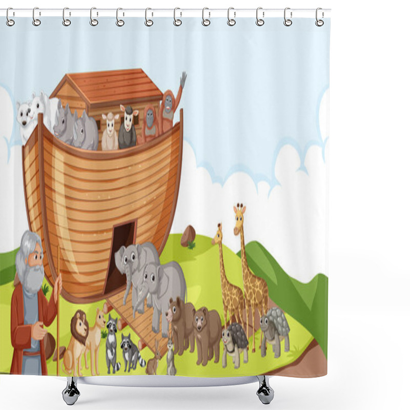 Personality  Noah Gathers Animals Onto The Ark In This Biblical Story Shower Curtains